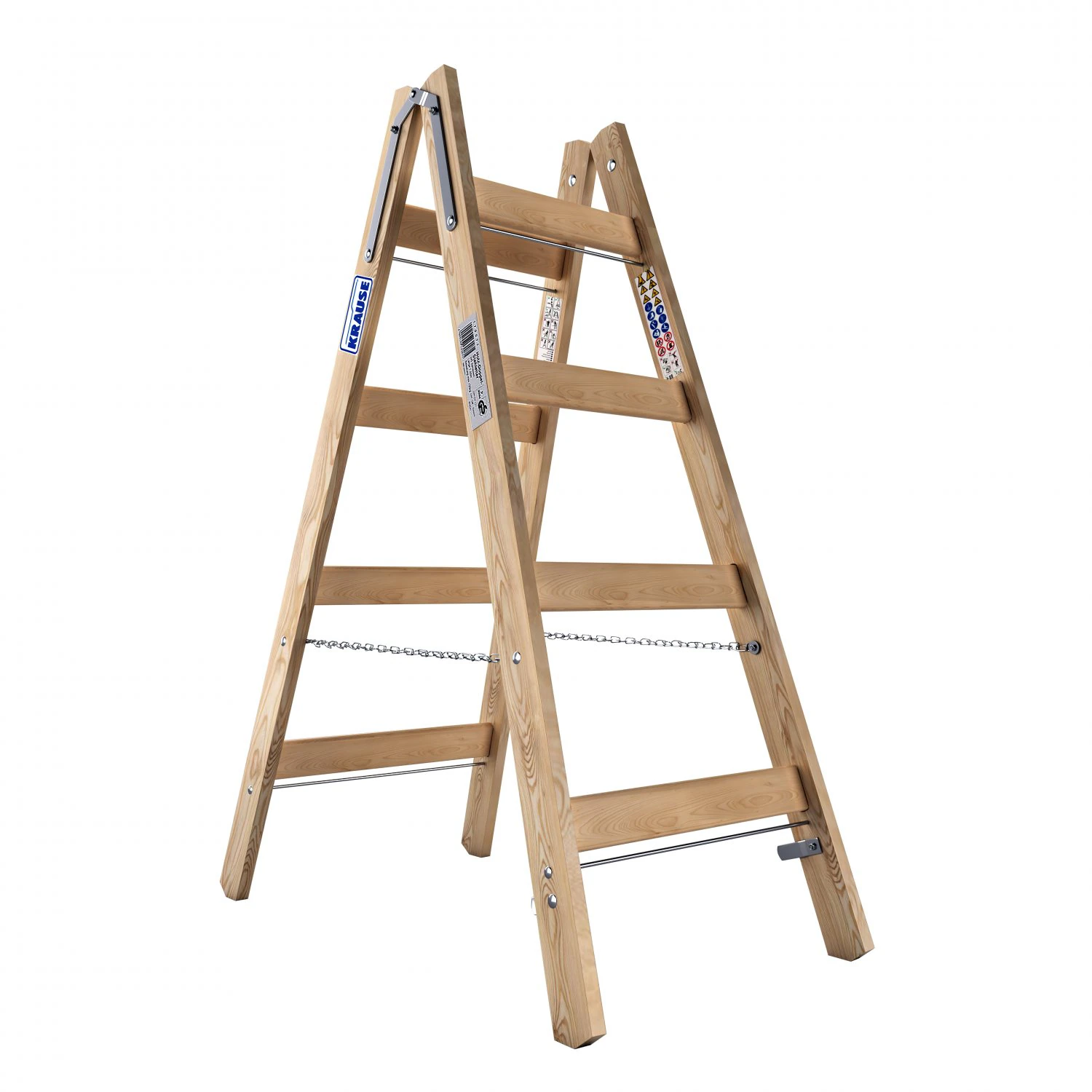 Double-sided wooden step-ladder with rungs KRAUSE STABILO 2x4 170064 3D Model .c4d .max .obj .3ds .fbx .stl .blend 
