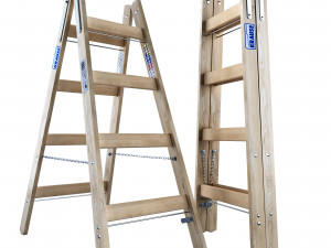 Double-sided wooden step-ladder with rungs KRAUSE STABILO 2x4 170064 Modello 3D