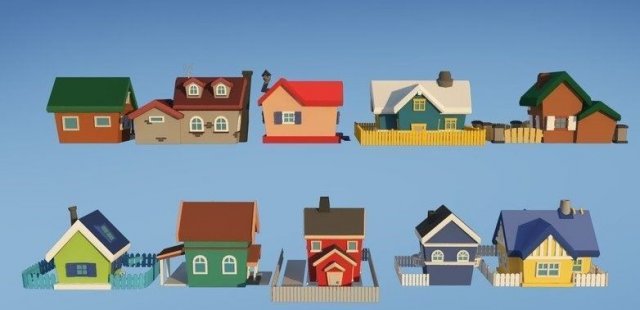 city houses toon low-poly 3d print model 3D Print Model .c4d .max .obj .3ds .fbx .stl .blend 