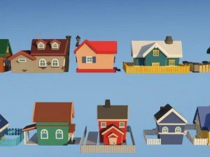 3D модель городских домов мультяшная низкополигональная 3D Принт Модель