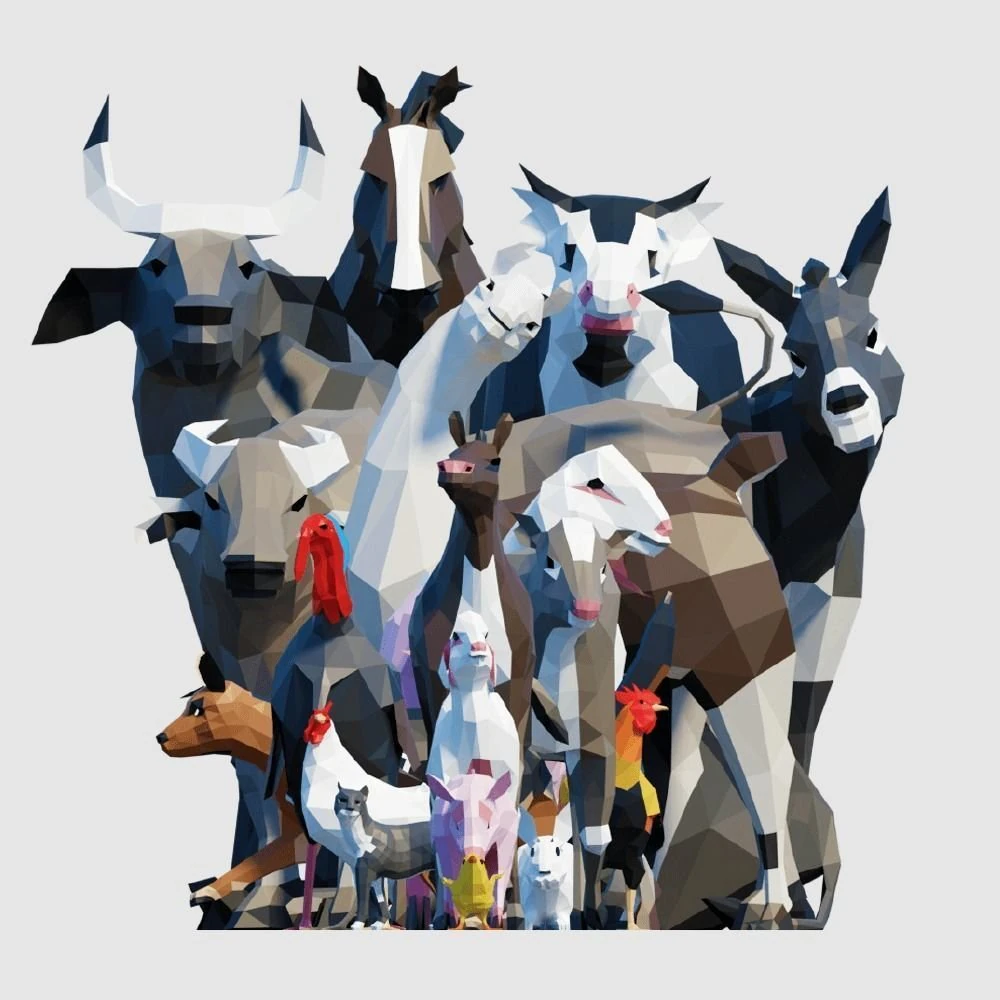 farm animals pack low-poly 3D Model .c4d .max .obj .3ds .fbx .stl .blend 