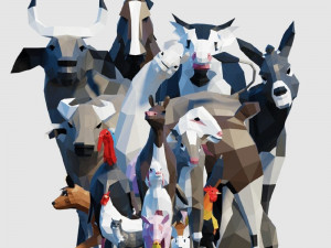 farm animals pack low-poly Modèle 3D