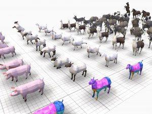 farm animals pack low-poly 3D Model