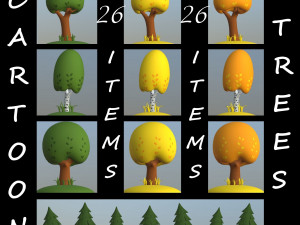 cartoon trees pack low-poly 3Dモデル