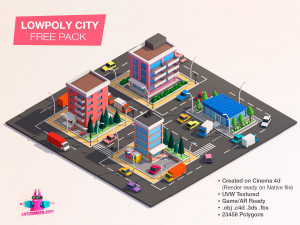cartoon lowpoly city free game pack free low-poly Modelo 3D