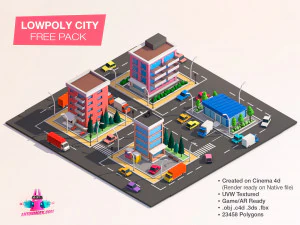 мультфильм lowpoly город бесплатный игровой пакет бесплатно low-poly 3D Модель