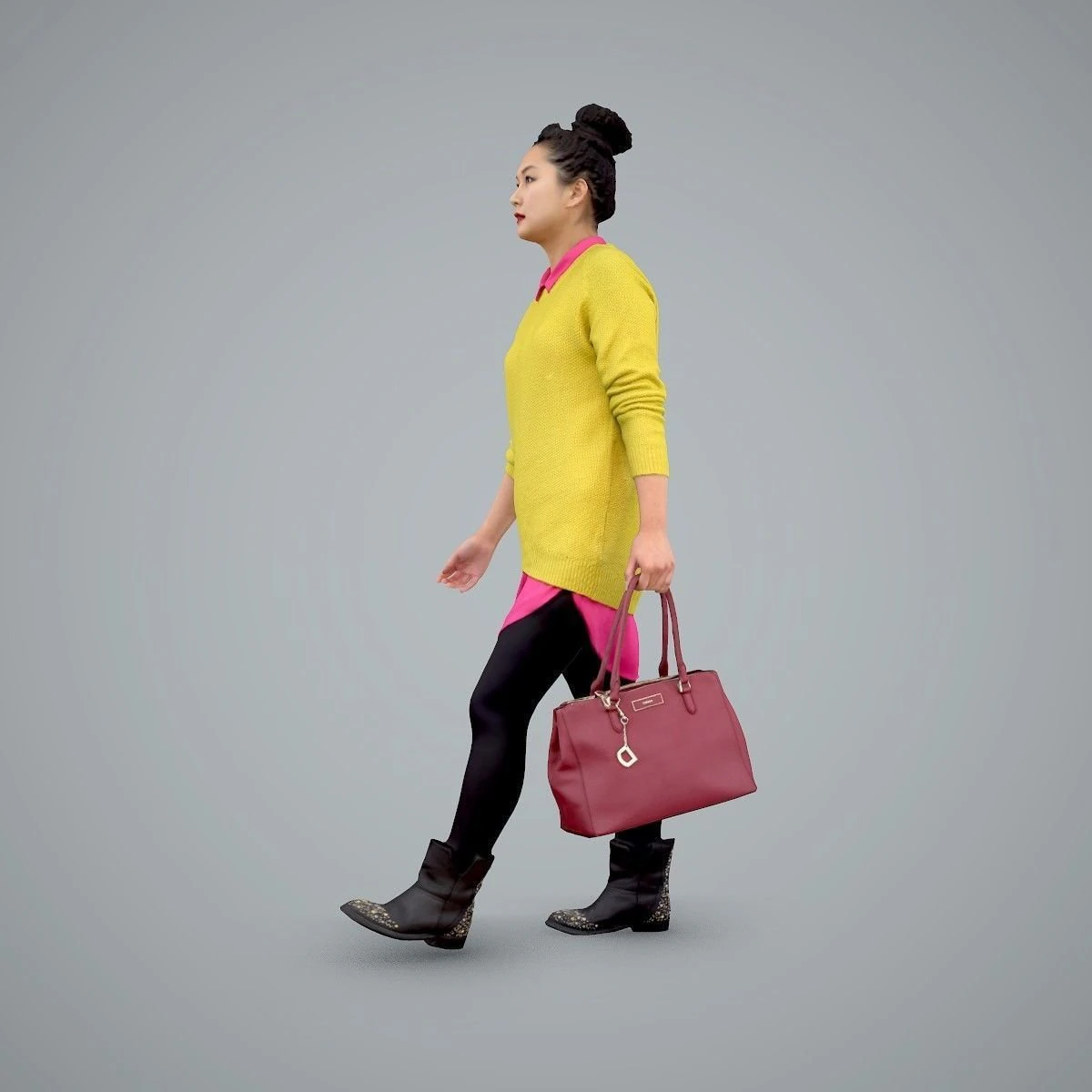 woman with yellow sweater and pink shirt 3D Model .c4d .max .obj .3ds .fbx .stl .blend 