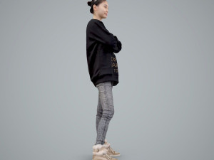 casual woman standing with black sweater 3D Model