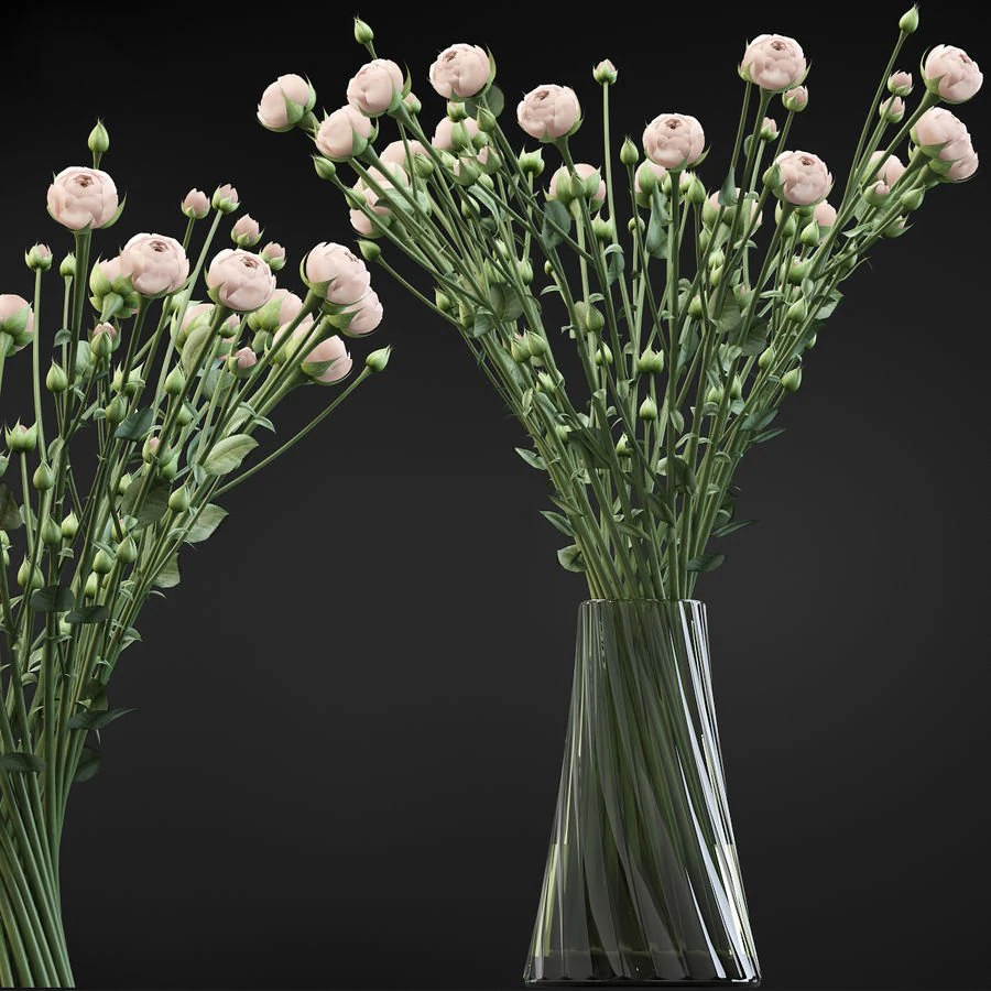 swirling bouquet of small beige shrub roses in a vase with water 3D Model .c4d .max .obj .3ds .fbx .stl .blend 
