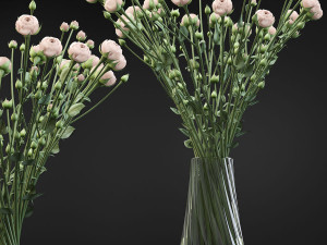 swirling bouquet of small beige shrub roses in a vase with water Modèle 3D