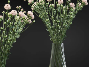 кружащийся букет маленьких бежевых кустовых роз в вазе с водой 3D Модель