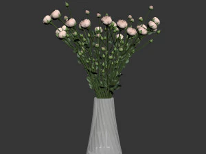 swirling bouquet of small beige shrub roses in a vase with water 3D Model