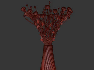 swirling bouquet of small beige shrub roses in a vase with water 3D Model