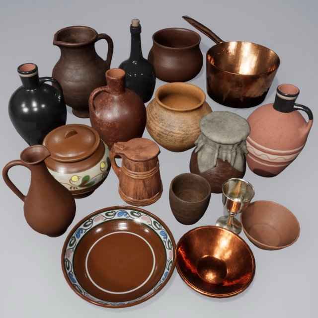 dishes set 3D Model .c4d .max .obj .3ds .fbx .stl .blend 