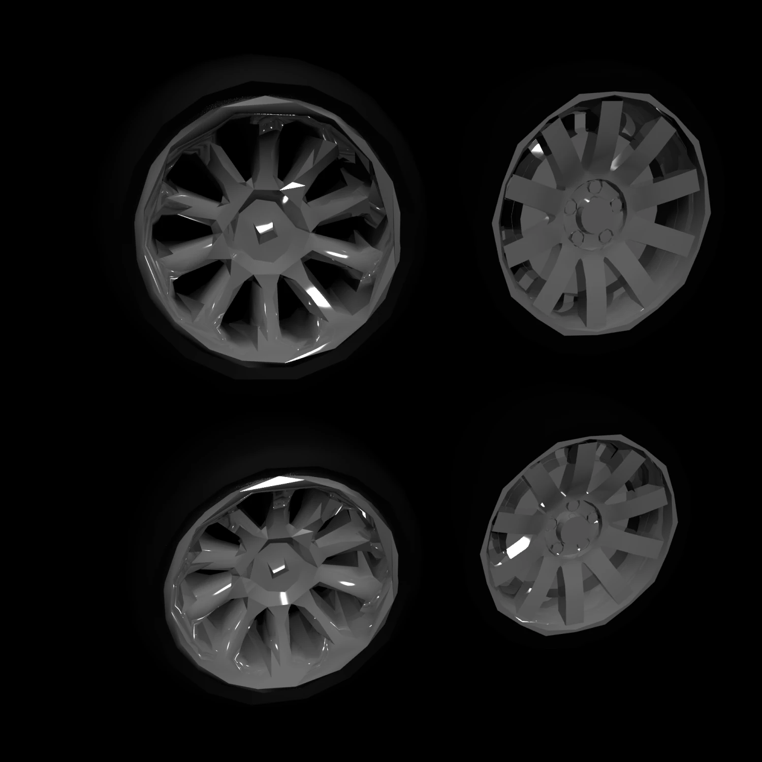 low poly wheels 3D Model .c4d .max .obj .3ds .fbx .stl .blend 