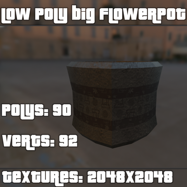 low poly big flowerpot 3D Model .c4d .max .obj .3ds .fbx .stl .blend 