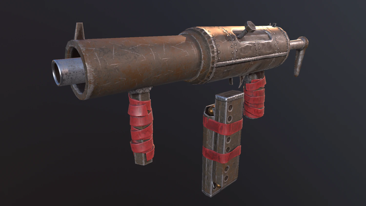 hand made submachine low-poly v1 3D Model .c4d .max .obj .3ds .fbx .stl .blend