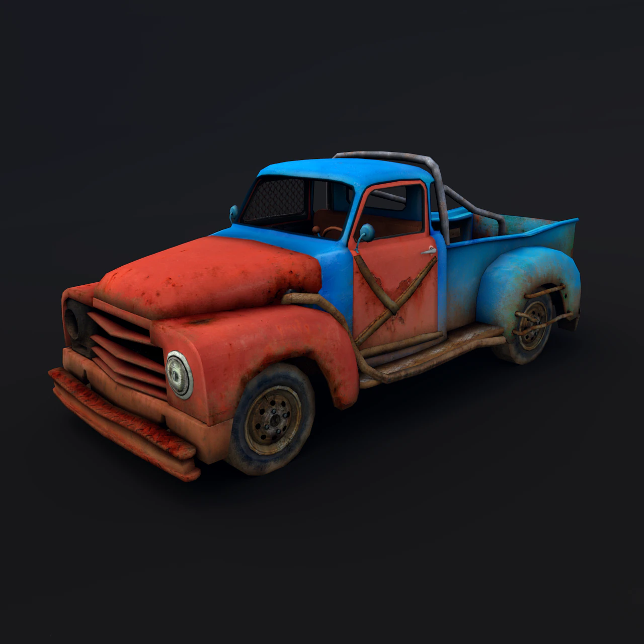 old rusty pickup truck 3D Model .c4d .max .obj .3ds .fbx .stl .blend 
