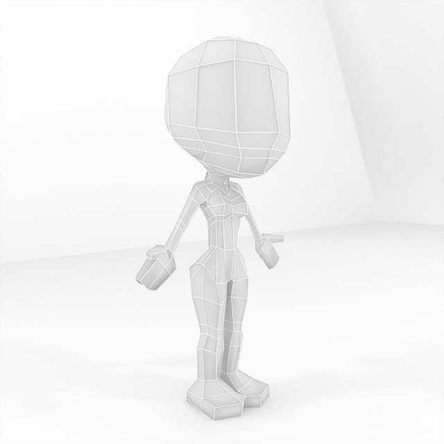 female cartoon low-poly character base mesh Modelo 3D .c4d .max .obj .3ds .fbx .stl .blend 
