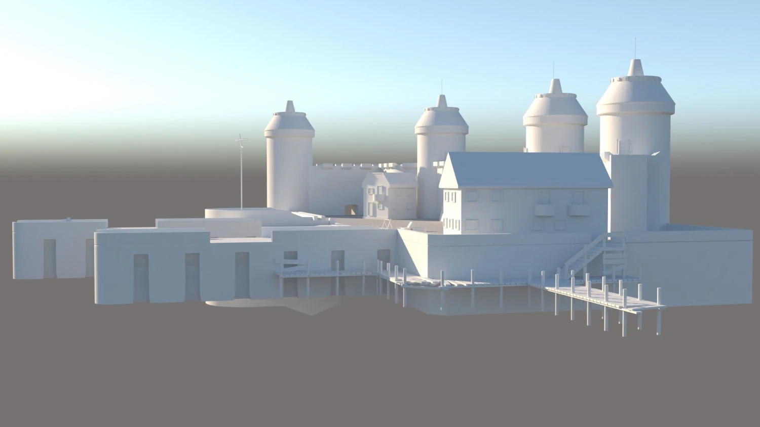 game-optimized model of a medieval port 3D Model .c4d .max .obj .3ds .fbx .stl .blend