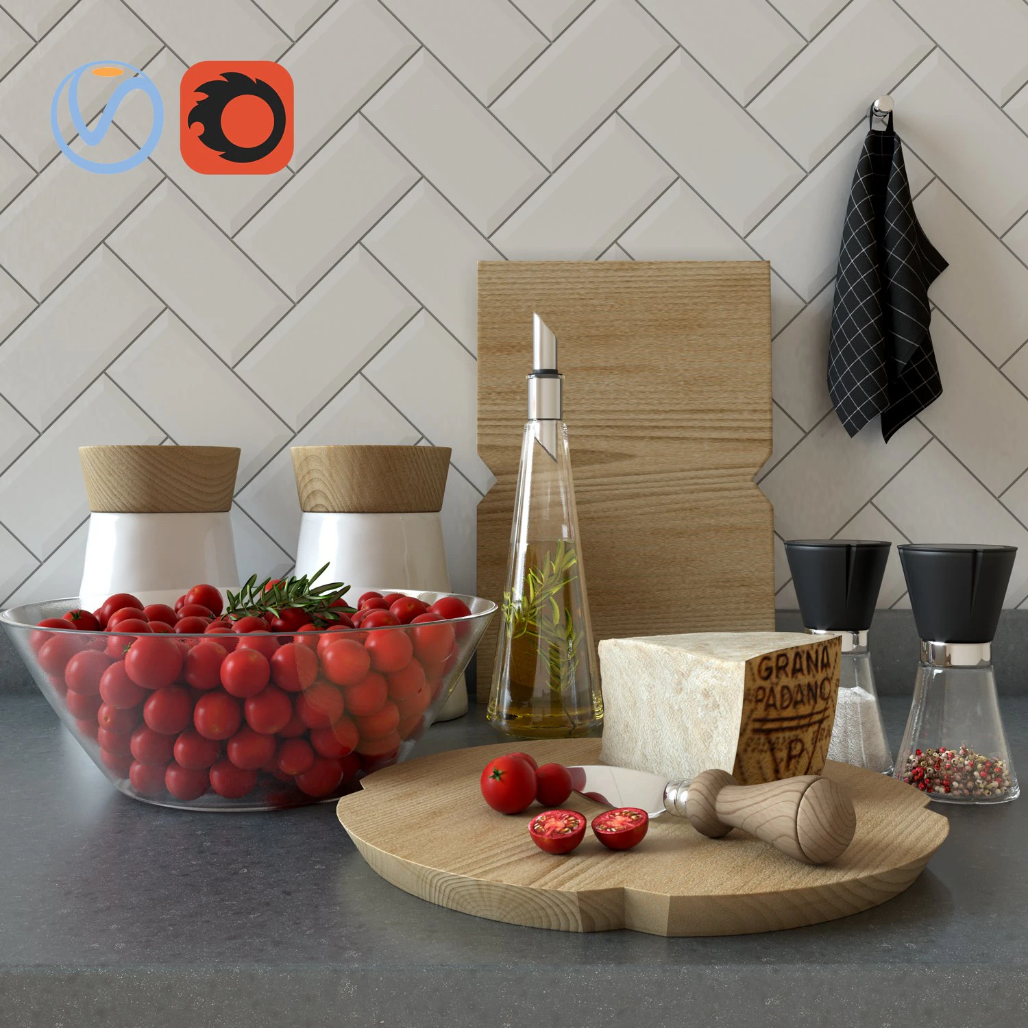 set for kitchen with cherry tomatoes v-raycorona 3D Model .c4d .max .obj .3ds .fbx .stl .blend 