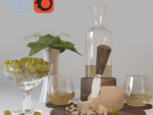 decorative set of wine cheese and grapes v-ray-corona 3D Model