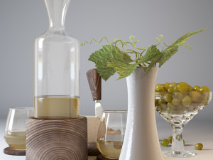 decorative set of wine cheese and grapes v-ray-corona 3D Model