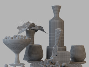 decorative set of wine cheese and grapes v-ray-corona 3D Model