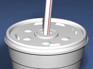 styrofoam cup with plastic lid and straw 3D Model