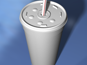 styrofoam cup with plastic lid and straw 3D-Modell