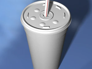 styrofoam cup with plastic lid and straw 3D Model