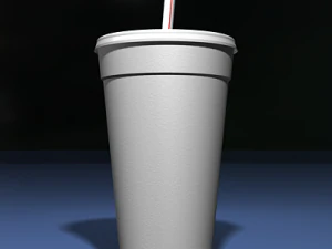 styrofoam cup with plastic lid and straw 3D Model