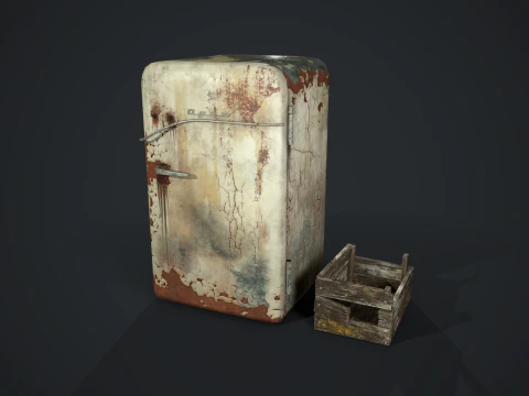 एक टोकरा सहित पुराना फ्रिज 3D मॉडल