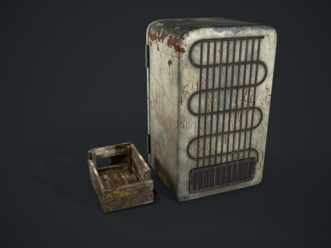 Old fridge with a crate Modèle 3D