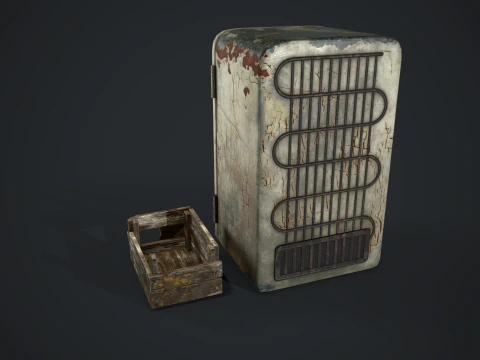 Old fridge with a crate 3D Model