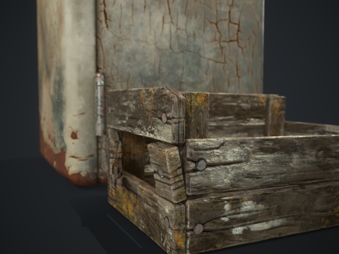 Old fridge with a crate Modèle 3D