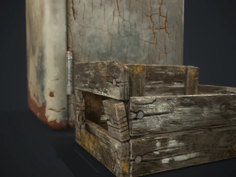 Old fridge with a crate 3D Model