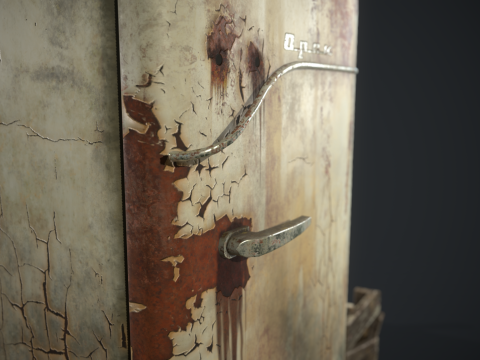 Old fridge with a crate Modèle 3D