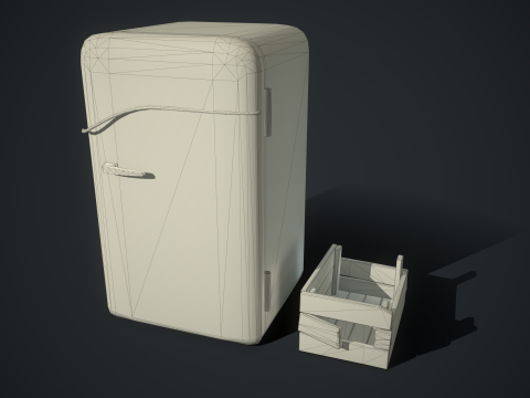 Old fridge with a crate Modèle 3D