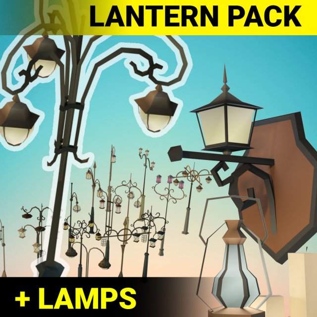 low poly lantern props pack 3D मॉडल .c4d .max .obj .3ds .fbx .stl .blend 
