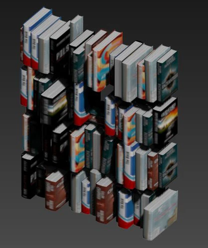 books on shelf 3D Model .c4d .max .obj .3ds .fbx .stl .blend