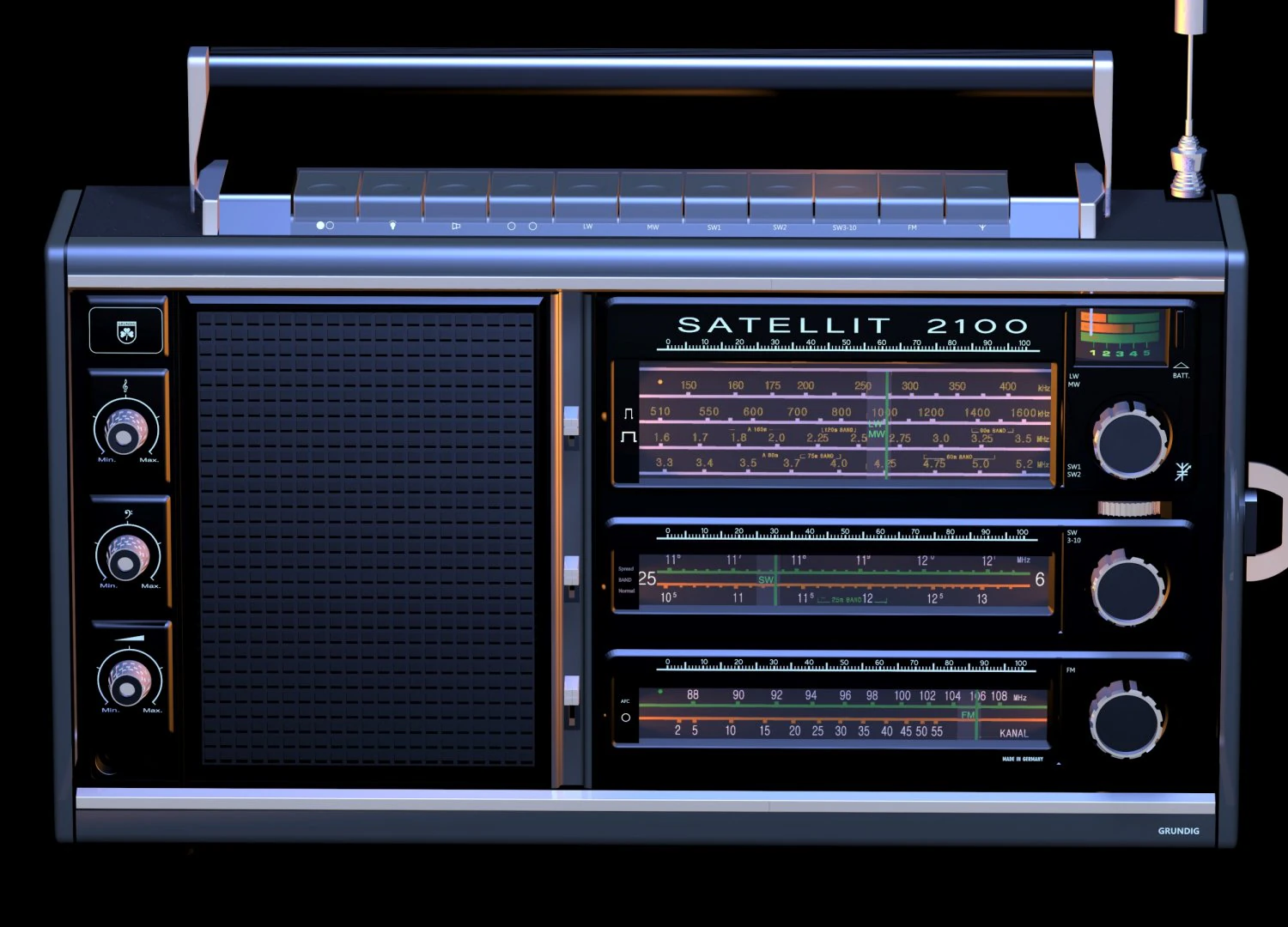radio grundig satellit 2100 3D Model .c4d .max .obj .3ds .fbx .stl .blend
