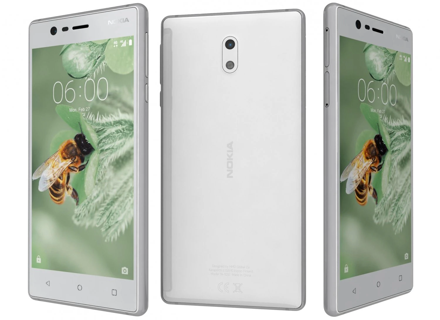 nokia 3 silver white 3D Model .c4d .max .obj .3ds .fbx .stl .blend 