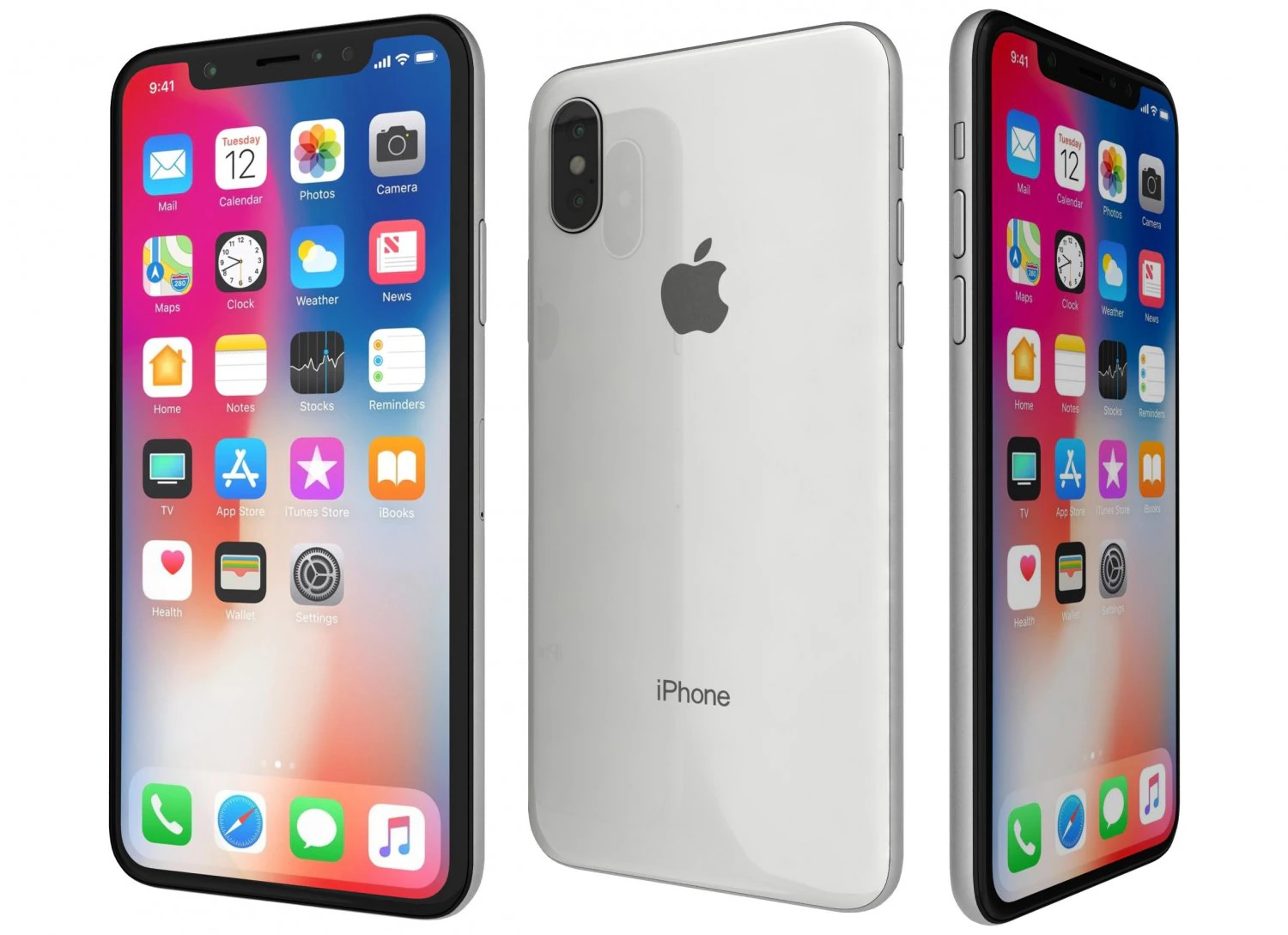 apple iphone x silver 3D Model .c4d .max .obj .3ds .fbx .stl .blend 