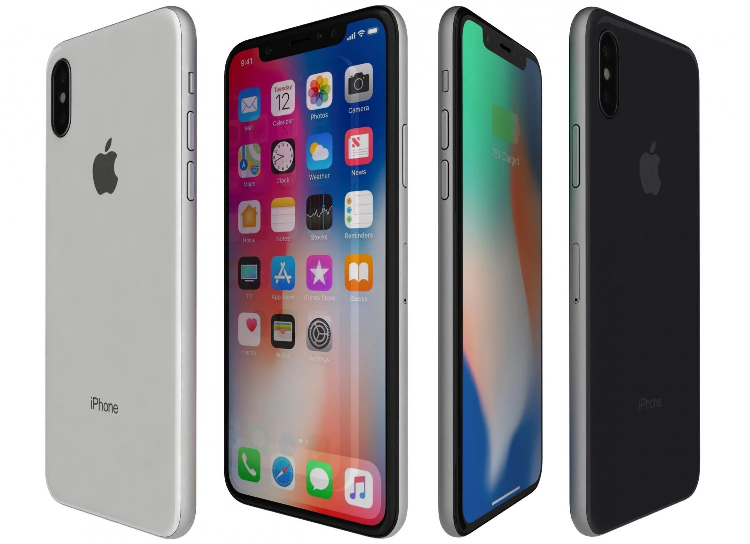 apple iphone x all colors 3D Model .c4d .max .obj .3ds .fbx .stl .blend