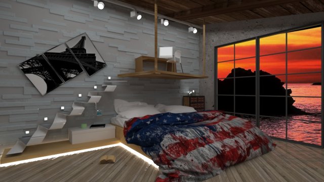 interior bed room eiffel 3D Model .c4d .max .obj .3ds .fbx .stl .blend 