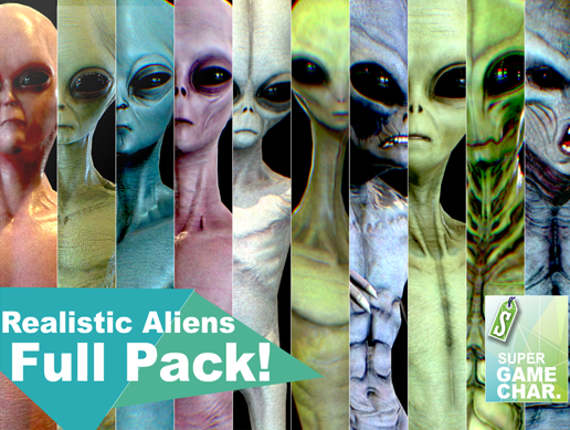 realistic aliens full pack 3D Model .c4d .max .obj .3ds .fbx .stl .blend 