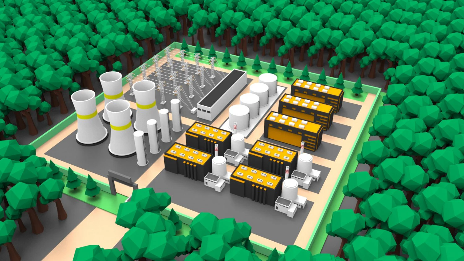 low poly nuclear power plant 3D Model .c4d .max .obj .3ds .fbx .stl .blend 