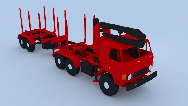 kamaz timber carrier 3D Модель .c4d .max .obj .3ds .fbx .stl .blend 