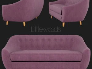 클라우디아 3인용 패브릭 소파 리틀우드 3D 모델
